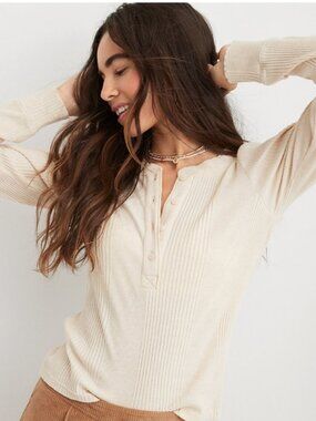 Aerie Road Trip Long Sleeve Fitted Henley Size XS